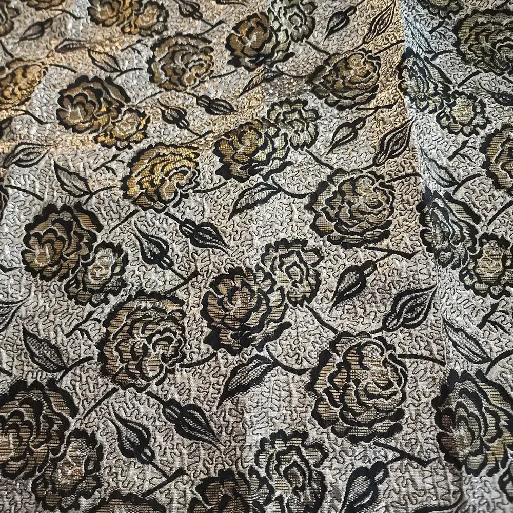 Inga-go Boutique Black and Gold Metallic Floral Scarf Wrap Size 19 x 70